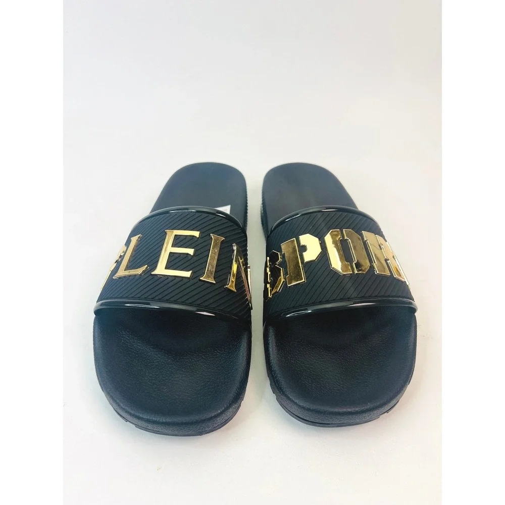 Plein Sport Mens Black Gold Logo Slides Air Cushion Sandals PACS USG0028 US 11